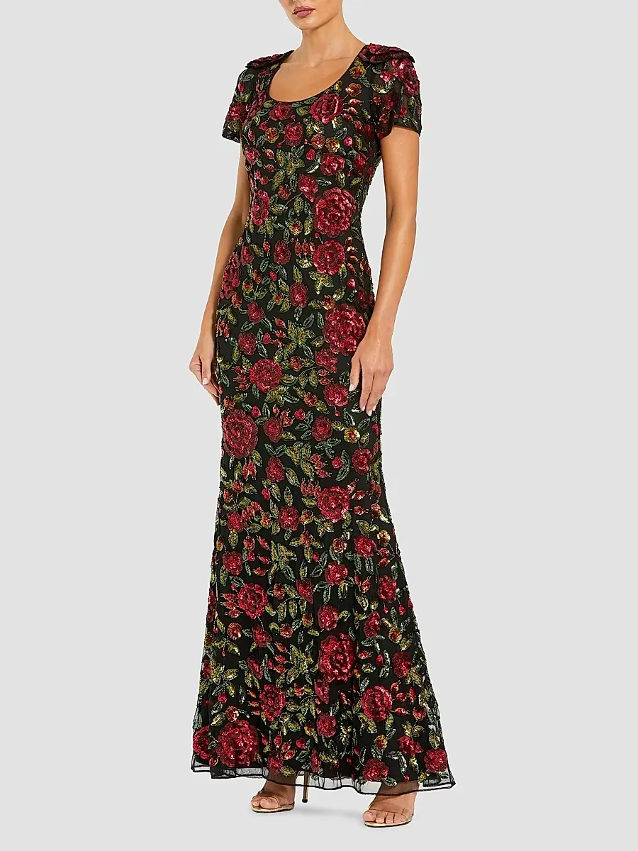 Mac Duggal Women's Floral-Sequined Mesh Mermaid Gown | Thumbnail 2