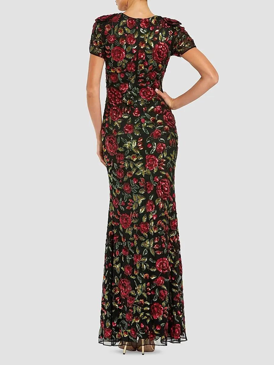 Mac Duggal Women's Floral-Sequined Mesh Mermaid Gown | Thumbnail 3