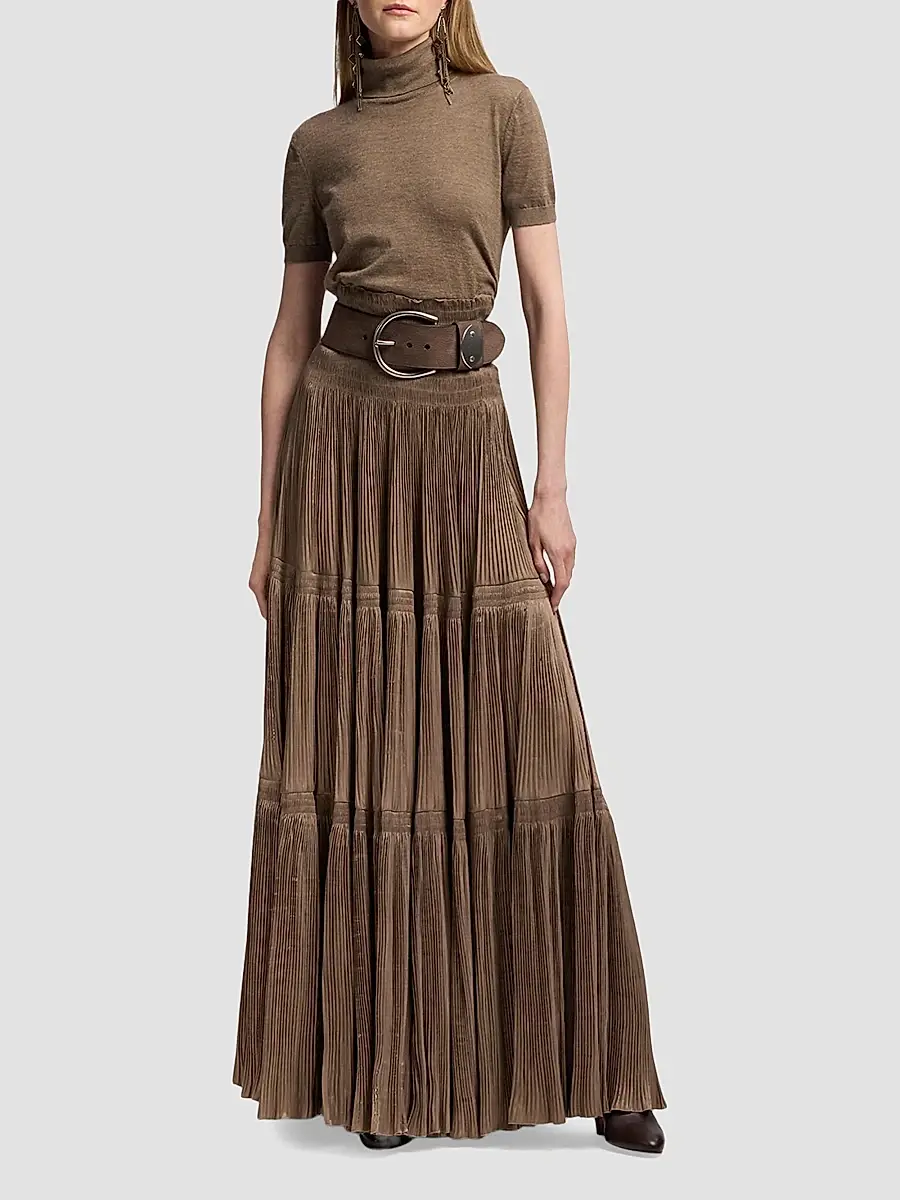Ralph Lauren Collection Women's Adeena Pleated Lamé Maxi Skirt | Thumbnail 2