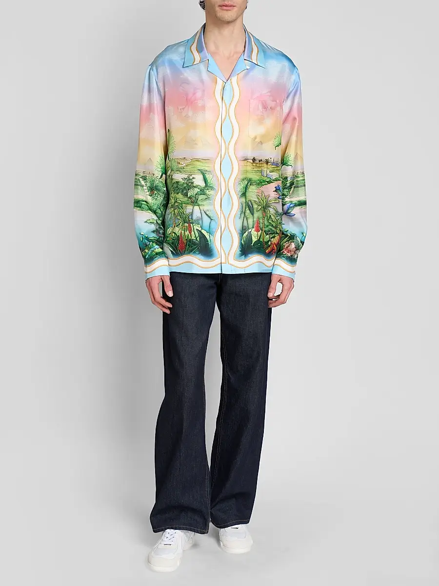 Casablanca Men's Silk Long-Sleeve Camp Shirt | Thumbnail 2 Casablanca Men's Silk Long-Sleeve Camp Shirt | Thumbnail 2