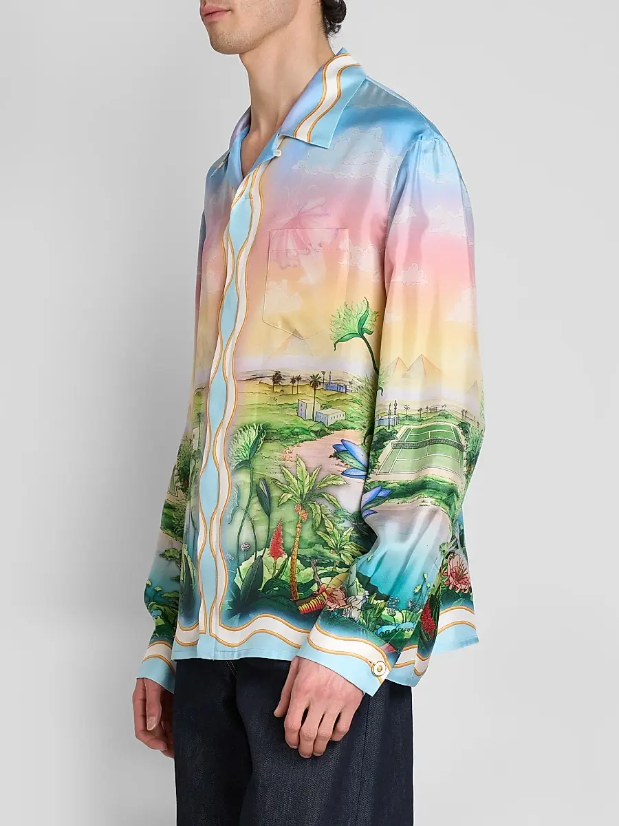 Casablanca Men's Silk Long-Sleeve Camp Shirt | Thumbnail 4 Casablanca Men's Silk Long-Sleeve Camp Shirt | Thumbnail 4