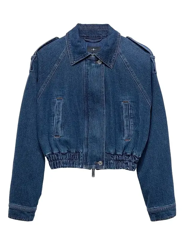 7 For All Mankind Women's Aviator Denim Crop Jacket