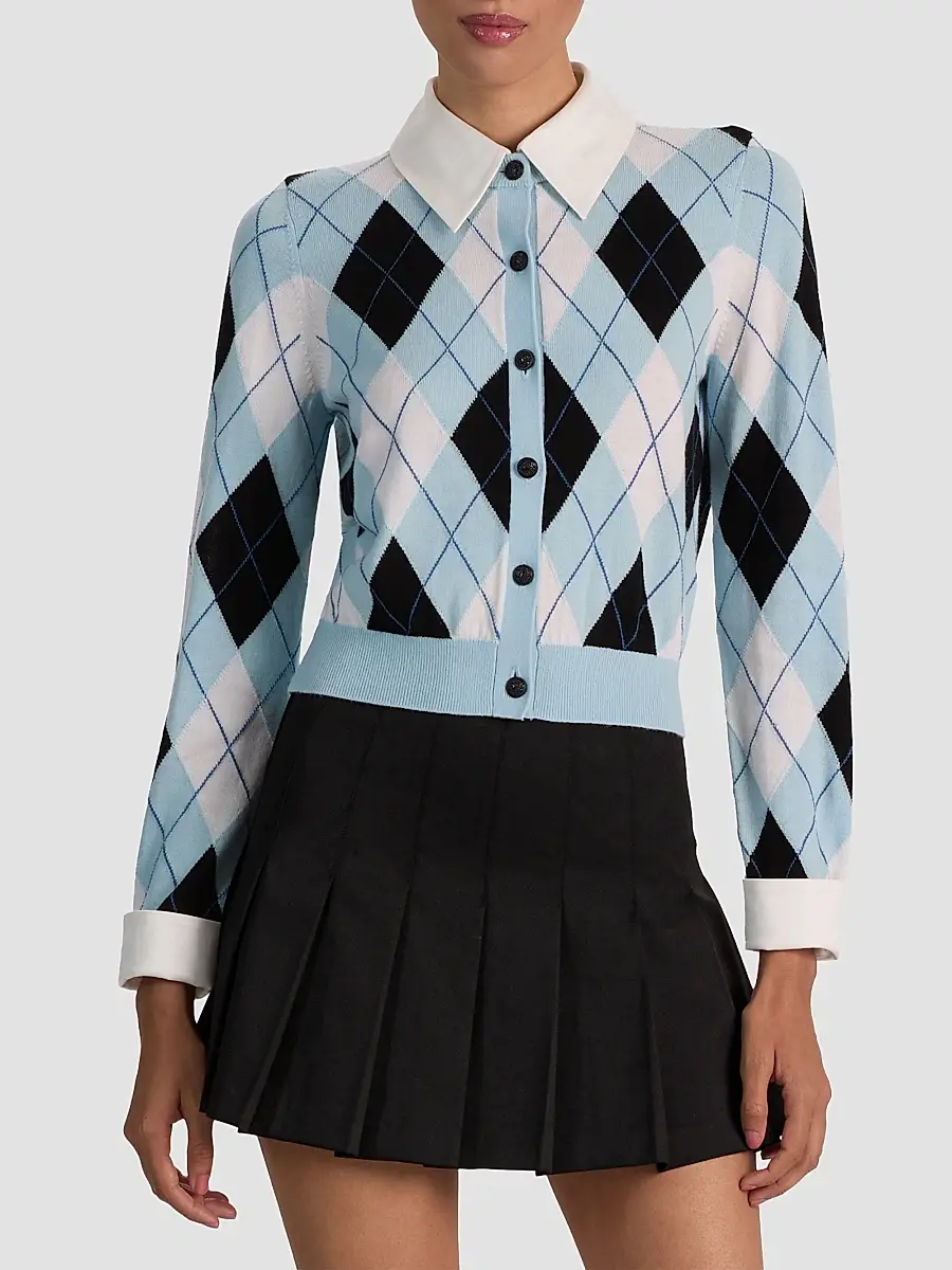 Alice + Olivia Women's Dollie Argyle Wool-Blend Cardigan | Thumbnail 4 Alice + Olivia Women's Dollie Argyle Wool-Blend Cardigan | Thumbnail 4