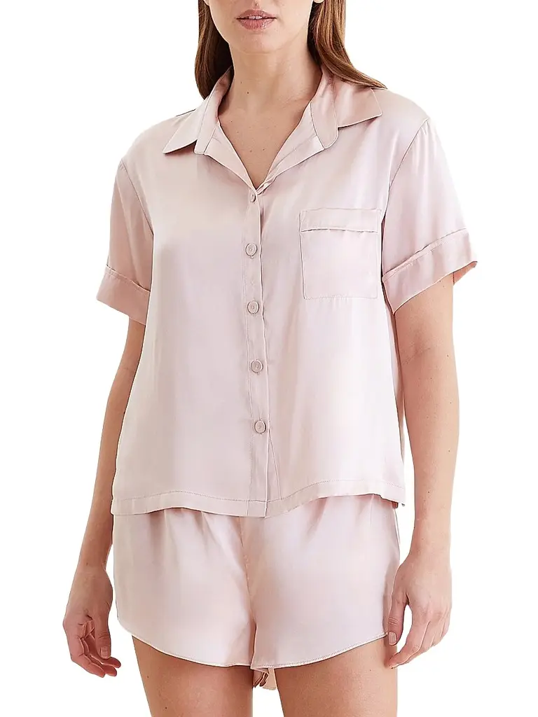 Papinelle Women's Audrey Silk Boxer Pajamas - Pink