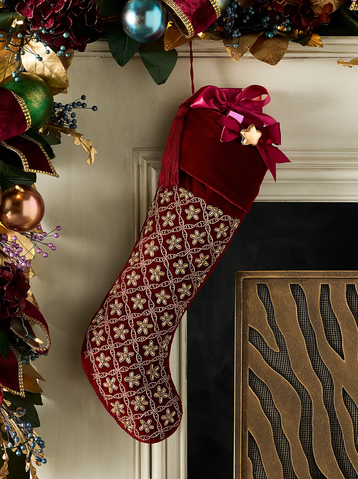 Sudha Pennathur Golden Flower Embellished Stocking