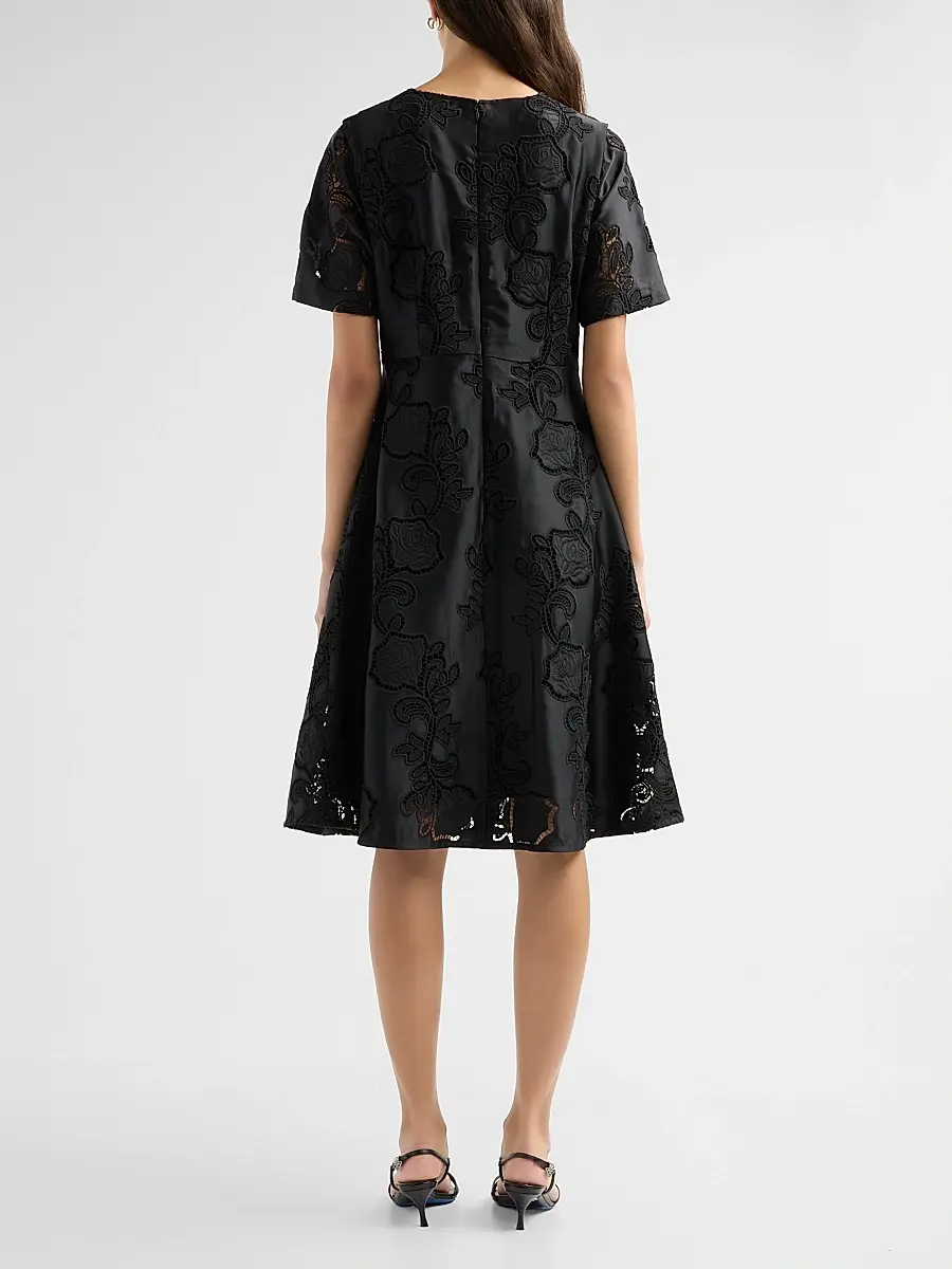 Misook Women's Floral Eyelet Crepe de Chine A-Line Knee-Length Dress | Thumbnail 3