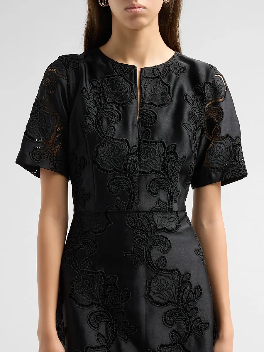 Misook Women's Floral Eyelet Crepe de Chine A-Line Knee-Length Dress | Thumbnail 5