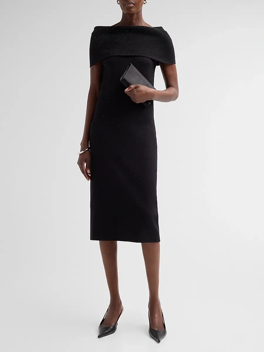 Teri Jon by Rickie Freeman Women's Embellished Knit Off-the-Shoulder Cocktail Dress | Thumbnail 2