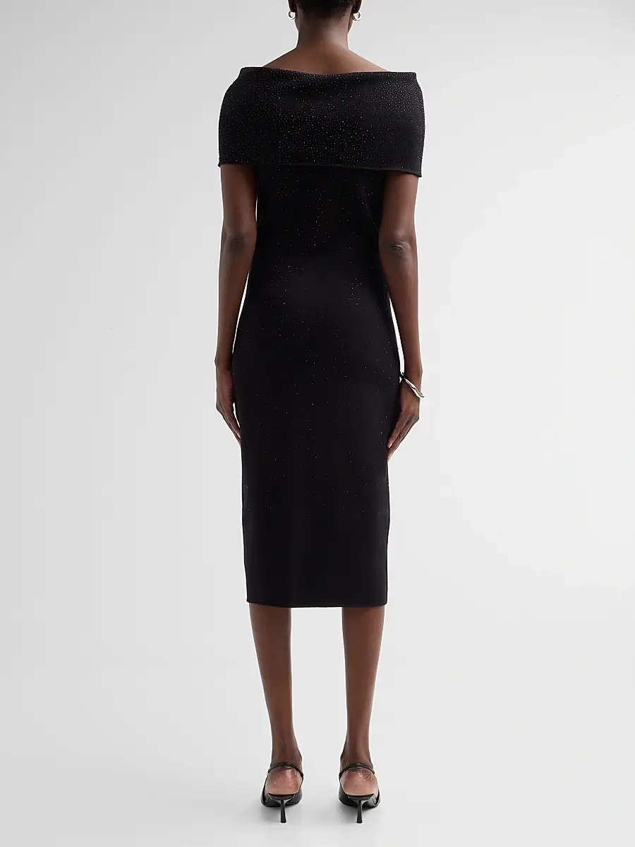 Teri Jon by Rickie Freeman Women's Embellished Knit Off-the-Shoulder Cocktail Dress | Thumbnail 3
