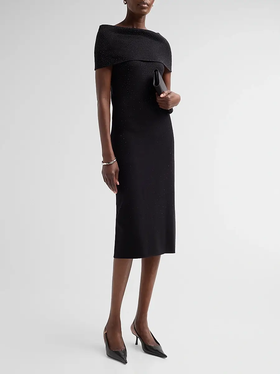 Teri Jon by Rickie Freeman Women's Embellished Knit Off-the-Shoulder Cocktail Dress | Thumbnail 4