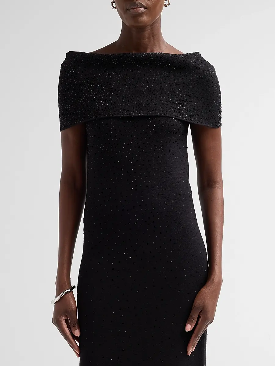 Teri Jon by Rickie Freeman Women's Embellished Knit Off-the-Shoulder Cocktail Dress | Thumbnail 5