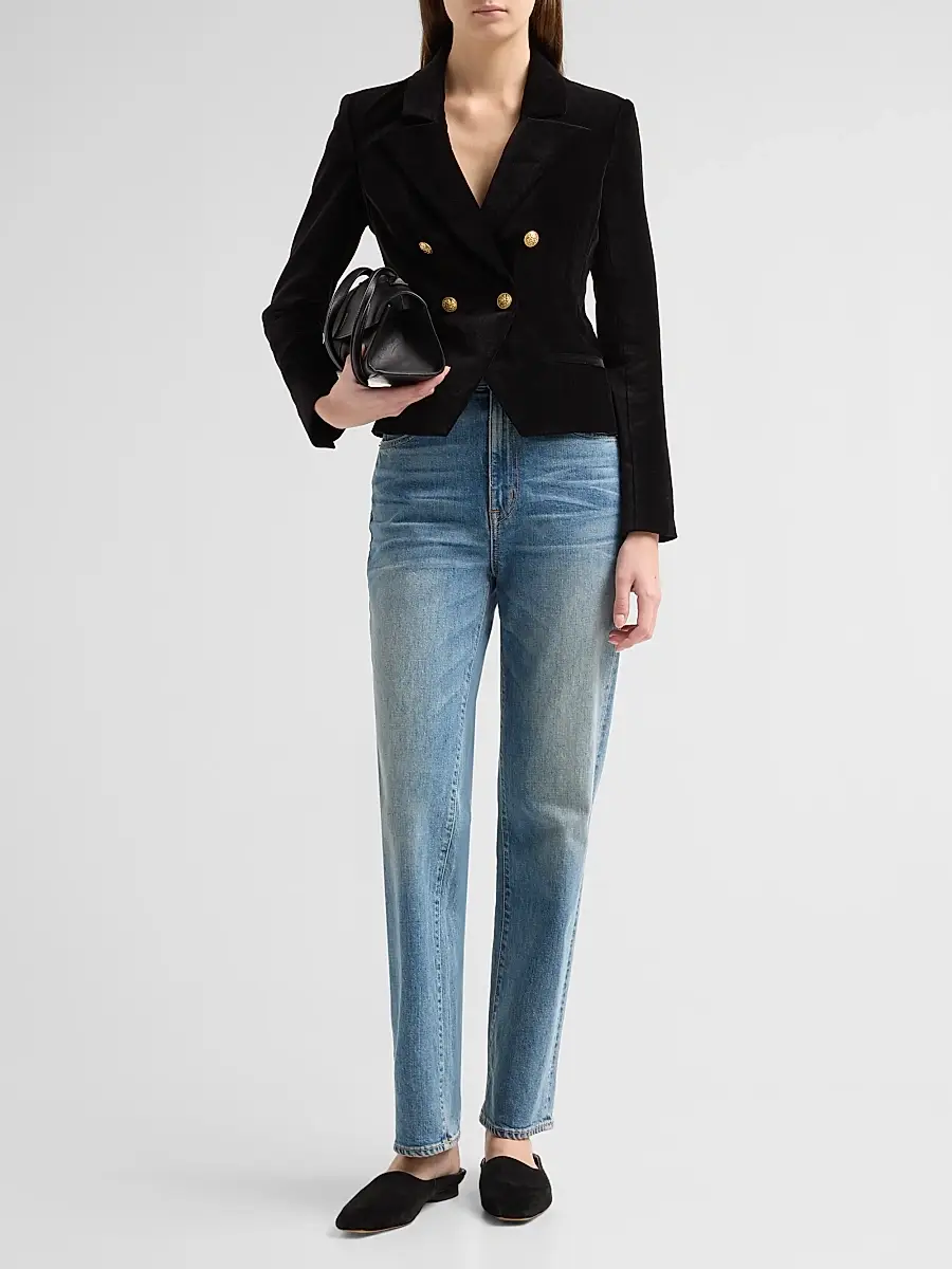 Alice + Olivia Women's Sable Double-Breasted Velvet Crop Blazer | Thumbnail 2 Alice + Olivia Women's Sable Double-Breasted Velvet Crop Blazer | Thumbnail 2