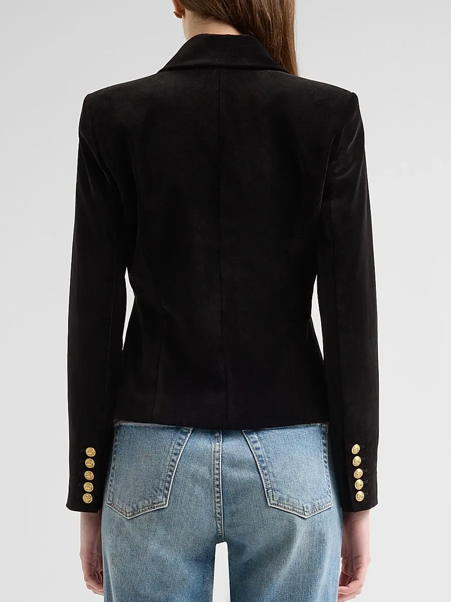 Alice + Olivia Women's Sable Double-Breasted Velvet Crop Blazer | Thumbnail 3 Alice + Olivia Women's Sable Double-Breasted Velvet Crop Blazer | Thumbnail 3