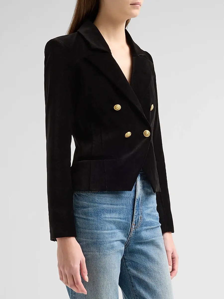 Alice + Olivia Women's Sable Double-Breasted Velvet Crop Blazer | Thumbnail 4 Alice + Olivia Women's Sable Double-Breasted Velvet Crop Blazer | Thumbnail 4