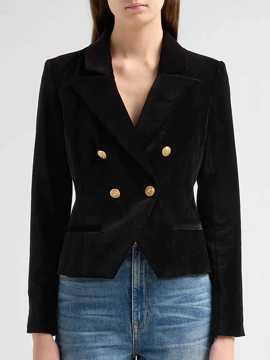 Alice + Olivia Women's Sable Double-Breasted Velvet Crop Blazer | Thumbnail 5 Alice + Olivia Women's Sable Double-Breasted Velvet Crop Blazer | Thumbnail 5