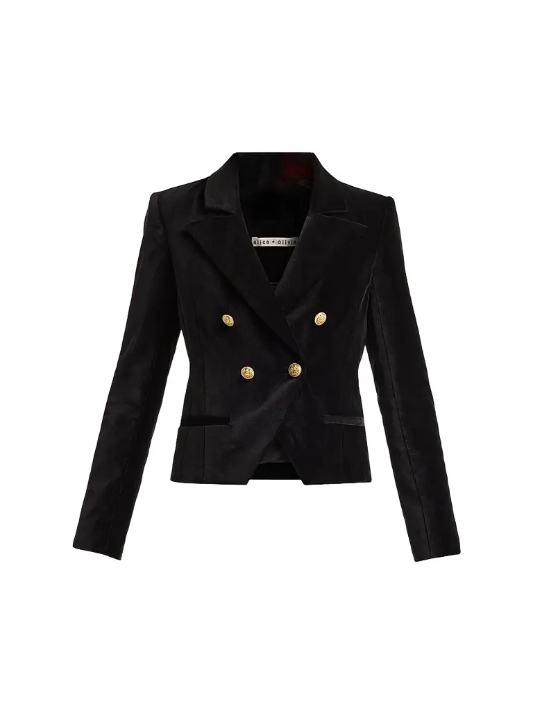 Alice + Olivia Women's Sable Double-Breasted Velvet Crop Blazer