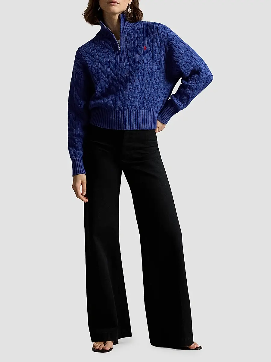 Polo Ralph Lauren Women's Cable-Knit Cotton Quarter-Zip Sweater | Thumbnail 2