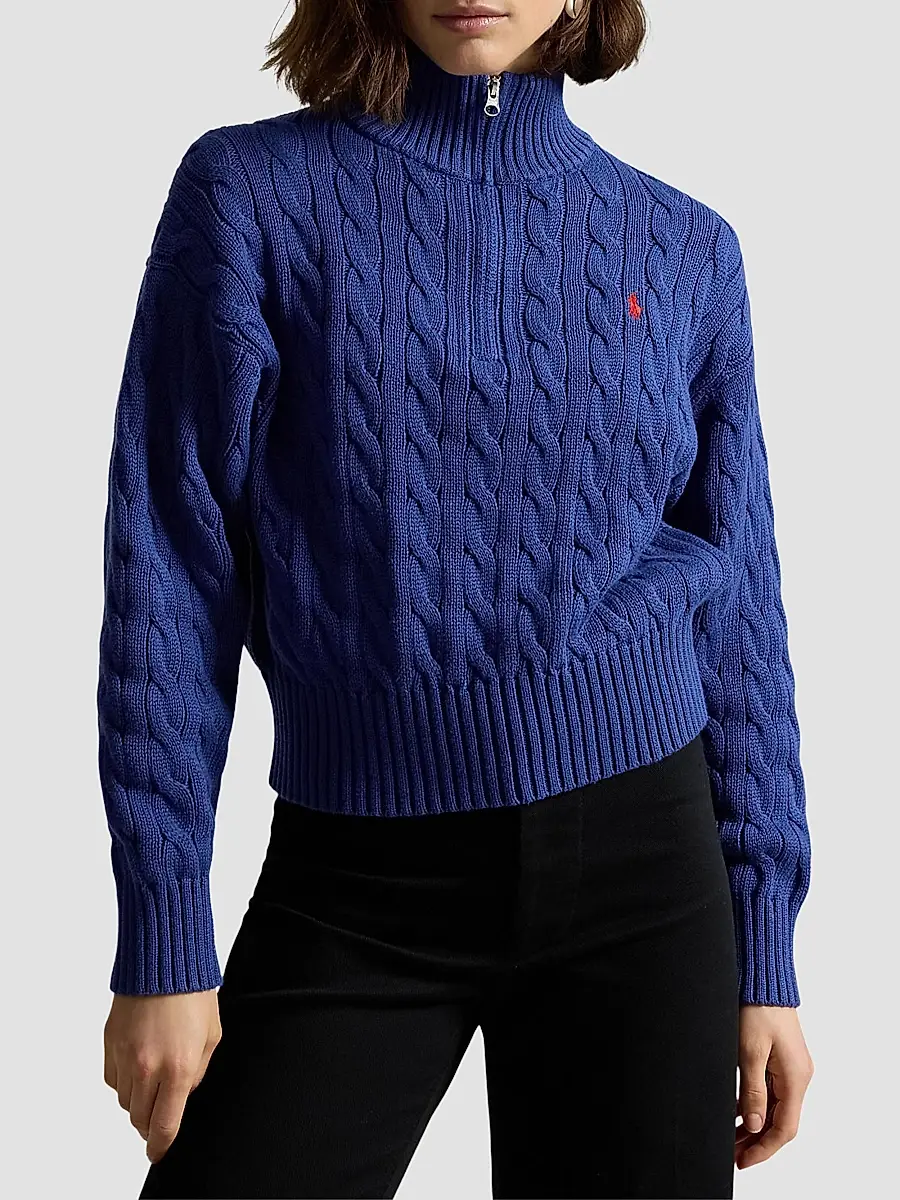 Polo Ralph Lauren Women's Cable-Knit Cotton Quarter-Zip Sweater | Thumbnail 4