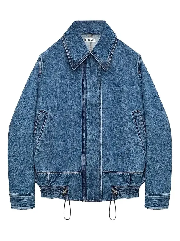 Women's Drawstring Washed-Denim Drawstring Jacket
