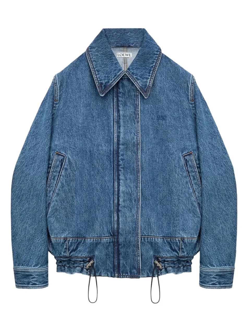 Loewe Women's Drawstring Washed-Denim Drawstring Jacket