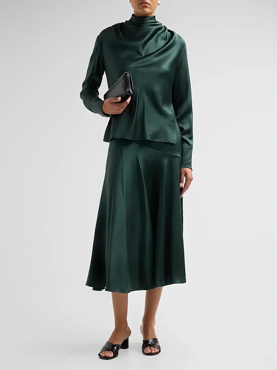 Adam Lippes Women's Tess Silk Charmeuse Midi Skirt | Thumbnail 2 Adam Lippes Women's Tess Silk Charmeuse Midi Skirt | Thumbnail 2