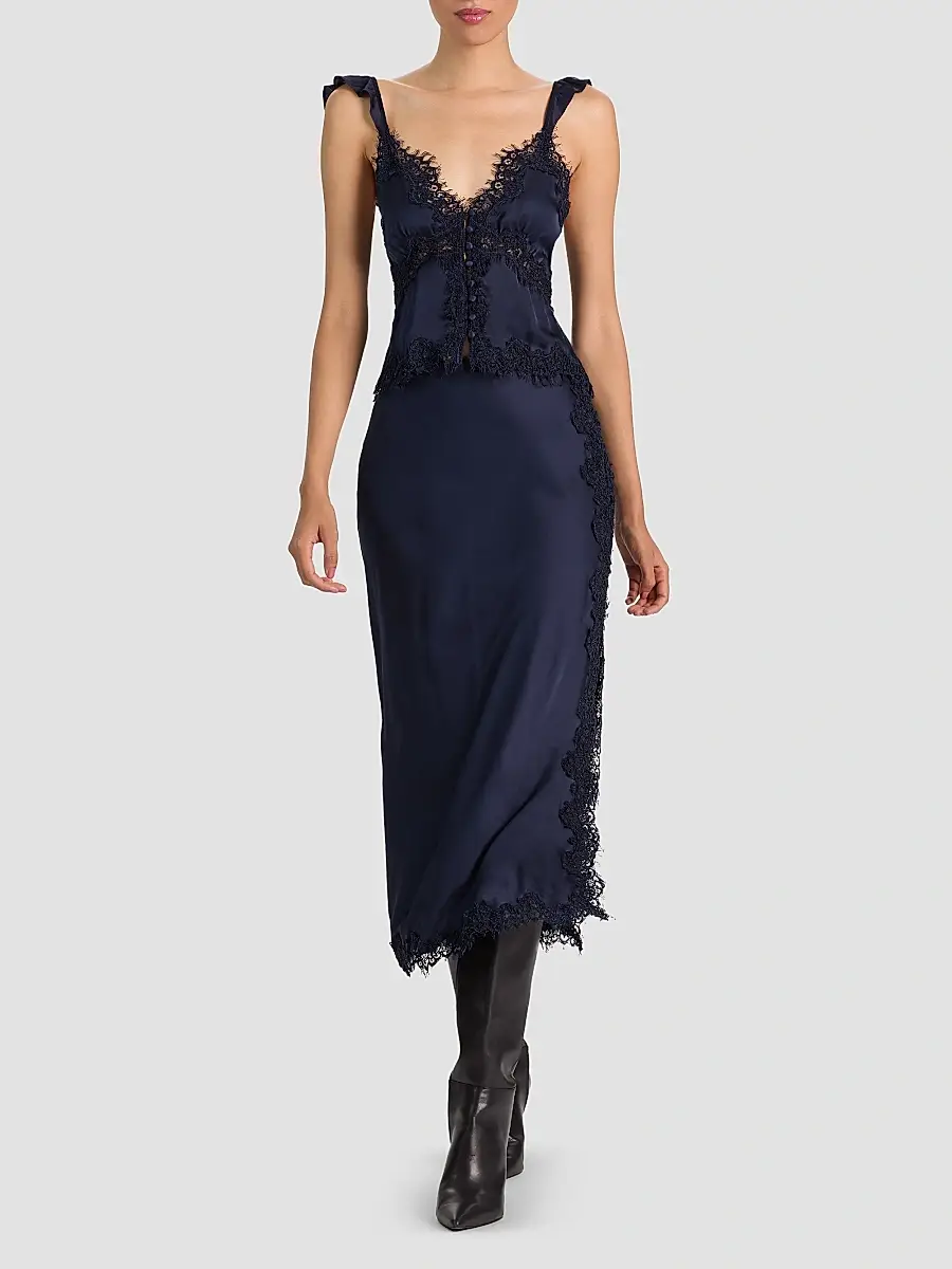 Alice + Olivia Women's Rafaella Lace-Trim Ruffled Satin Top | Thumbnail 2 Alice + Olivia Women's Rafaella Lace-Trim Ruffled Satin Top | Thumbnail 2
