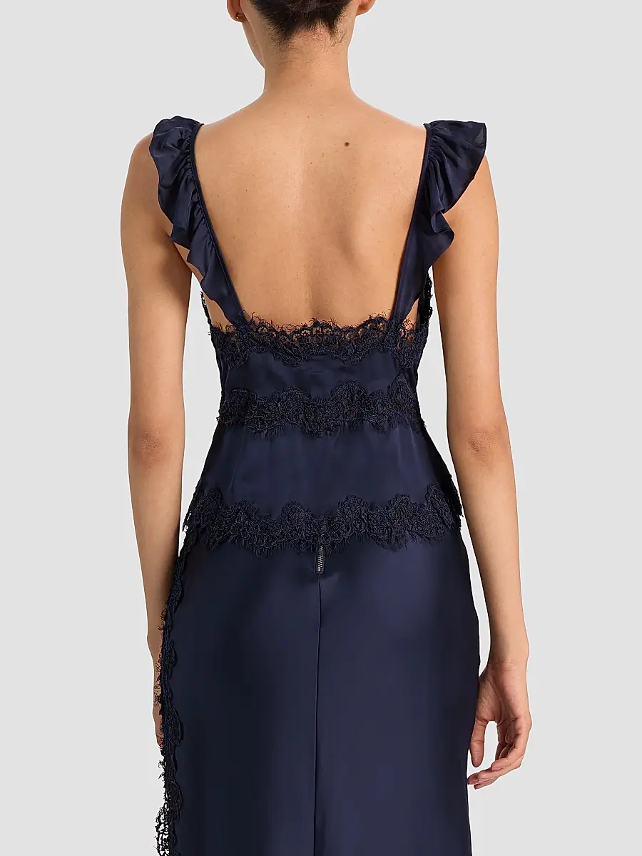 Alice + Olivia Women's Rafaella Lace-Trim Ruffled Satin Top | Thumbnail 3 Alice + Olivia Women's Rafaella Lace-Trim Ruffled Satin Top | Thumbnail 3