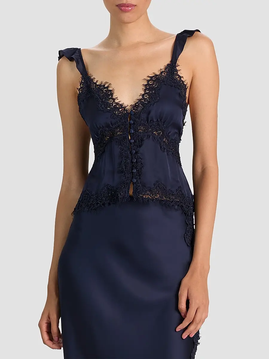 Alice + Olivia Women's Rafaella Lace-Trim Ruffled Satin Top | Thumbnail 4 Alice + Olivia Women's Rafaella Lace-Trim Ruffled Satin Top | Thumbnail 4