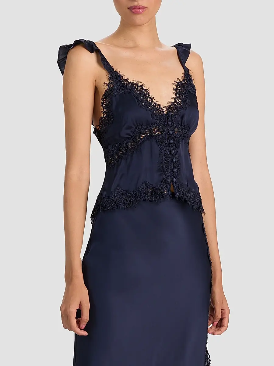 Alice + Olivia Women's Rafaella Lace-Trim Ruffled Satin Top | Thumbnail 6 Alice + Olivia Women's Rafaella Lace-Trim Ruffled Satin Top | Thumbnail 6