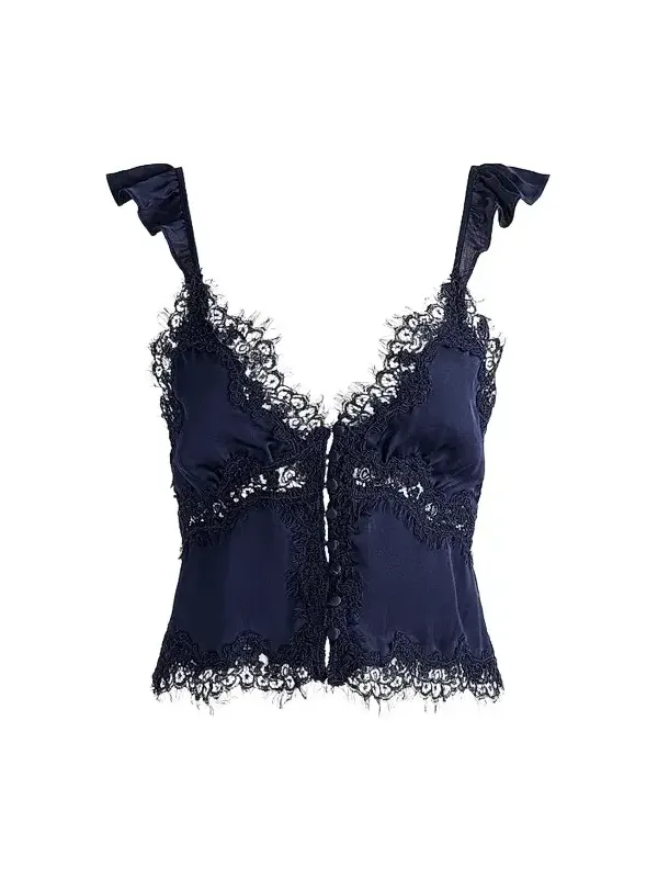 Women's Rafaella Lace-Trim Ruffled Satin Top Women's Rafaella Lace-Trim Ruffled Satin Top