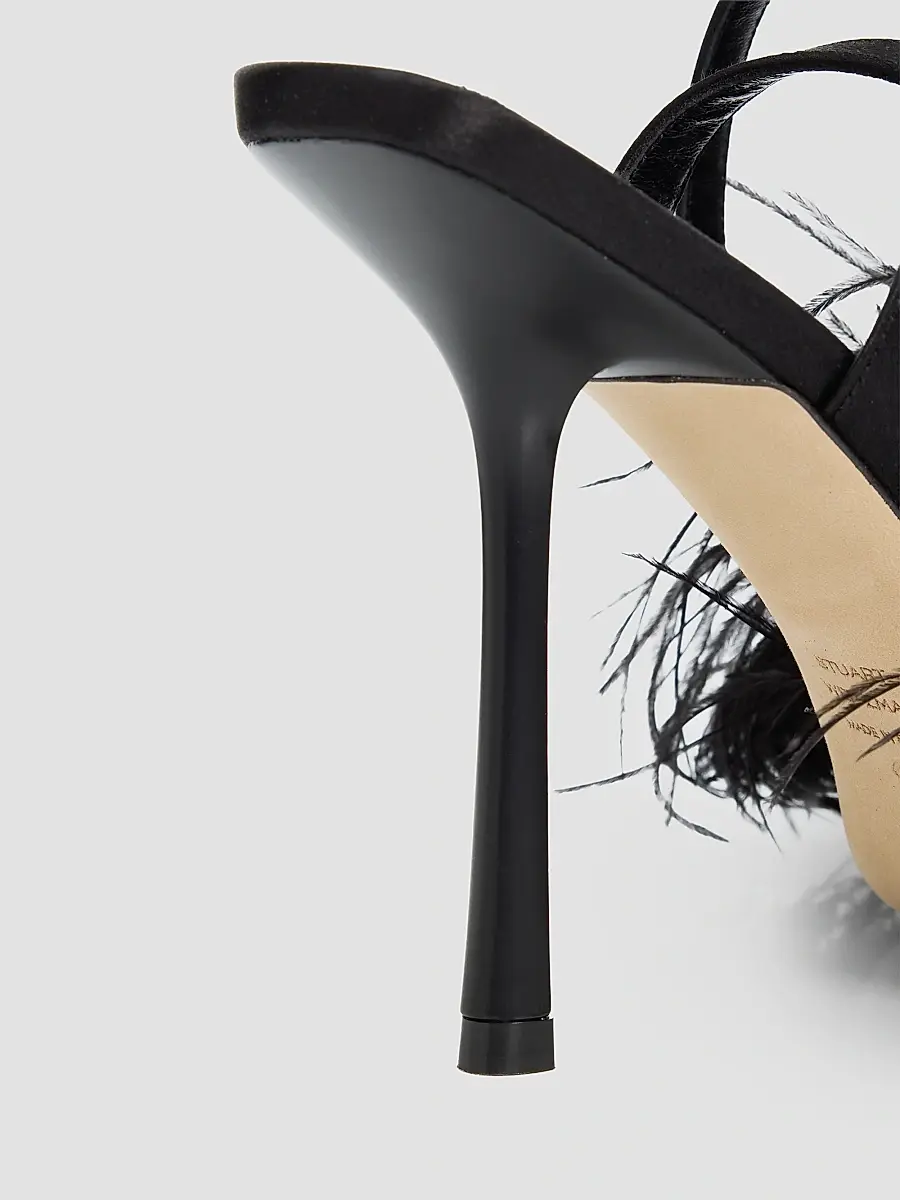 Stuart Weitzman Women's Boa 100MM Feather-Accent Satin Sandals | Thumbnail 5