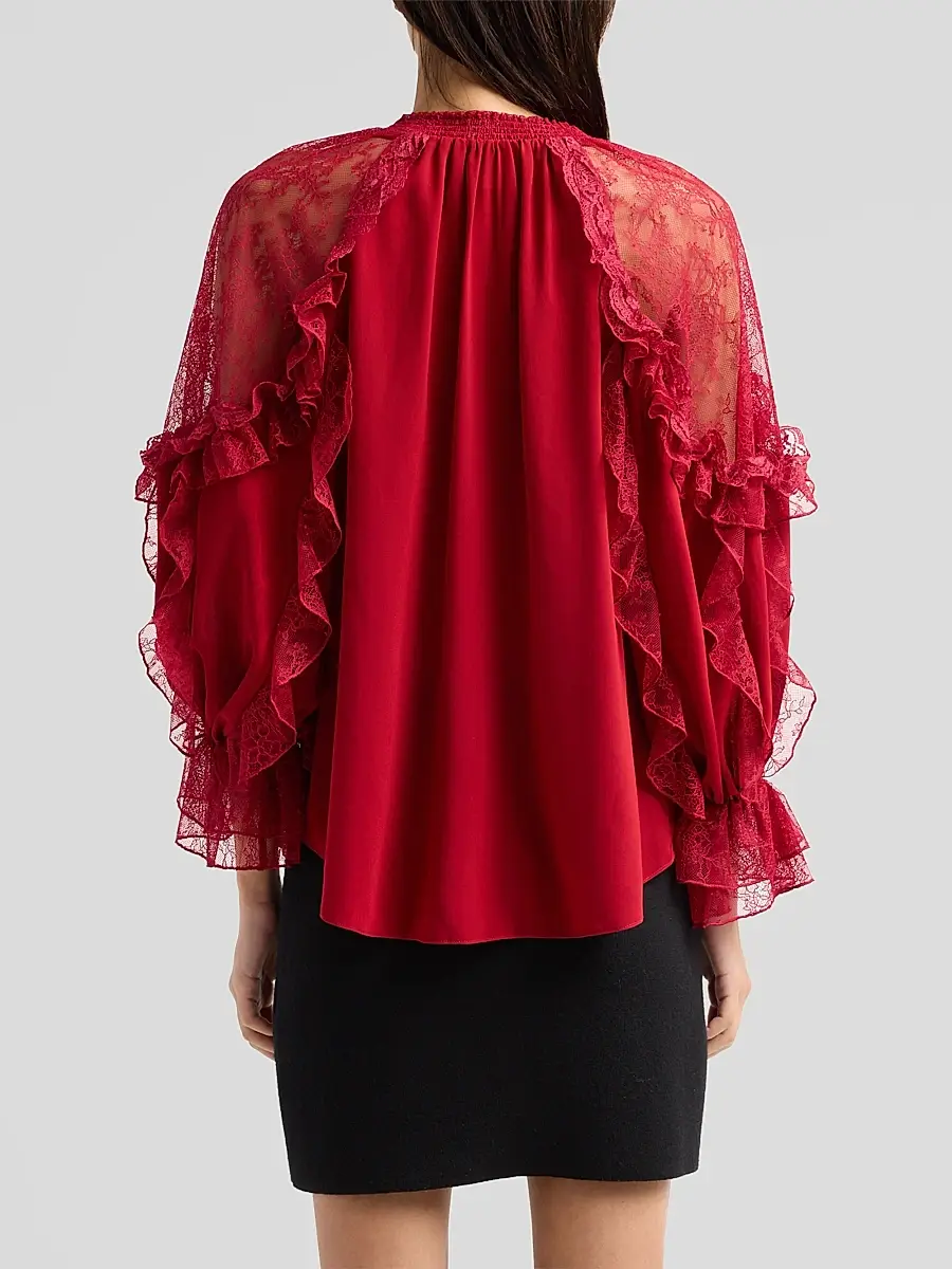 Alice + Olivia Women's Aleena Ruffled Lace-Trim Blouse | Thumbnail 3 Alice + Olivia Women's Aleena Ruffled Lace-Trim Blouse | Thumbnail 3
