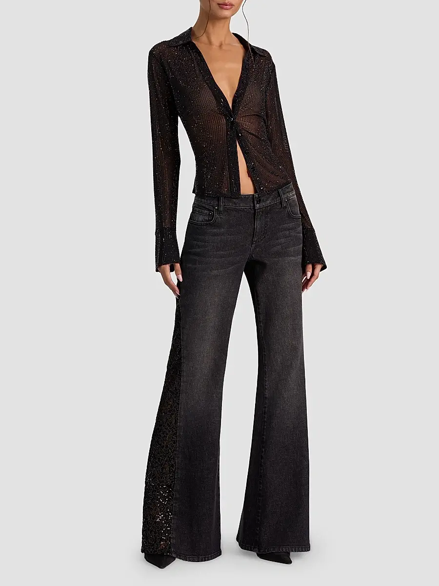 Alice + Olivia Women's Freya Embellished Sheer Top | Thumbnail 2 Alice + Olivia Women's Freya Embellished Sheer Top | Thumbnail 2