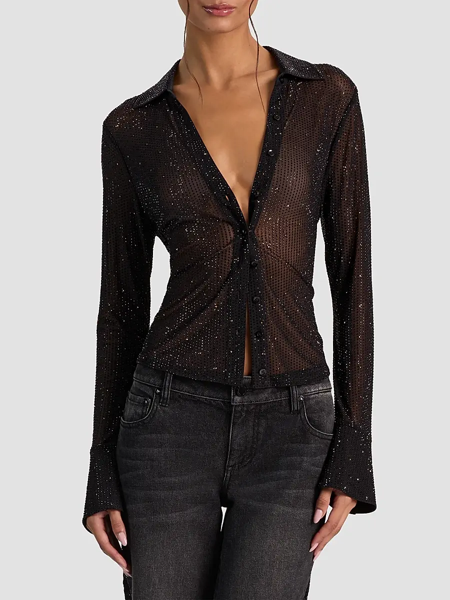 Alice + Olivia Women's Freya Embellished Sheer Top | Thumbnail 4 Alice + Olivia Women's Freya Embellished Sheer Top | Thumbnail 4