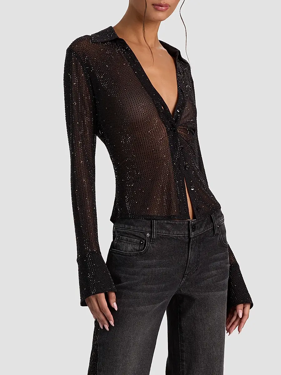Alice + Olivia Women's Freya Embellished Sheer Top | Thumbnail 6 Alice + Olivia Women's Freya Embellished Sheer Top | Thumbnail 6