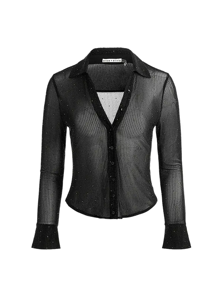Alice + Olivia Women's Freya Embellished Sheer Top