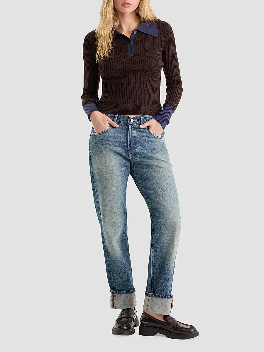 GOOD AMERICAN Women's Rib-Knit Merino Wool Polo Sweater | Thumbnail 2 GOOD AMERICAN Women's Rib-Knit Merino Wool Polo Sweater | Thumbnail 2