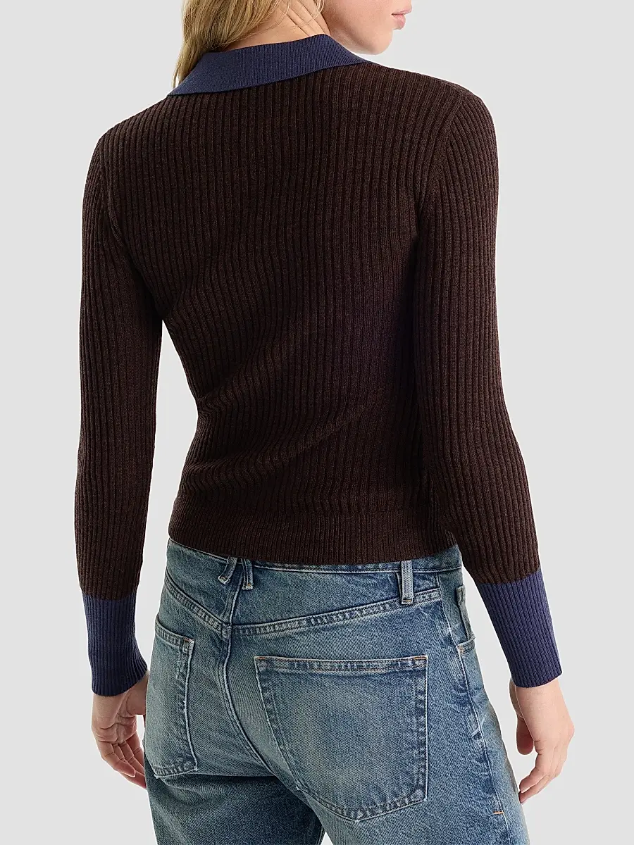 GOOD AMERICAN Women's Rib-Knit Merino Wool Polo Sweater | Thumbnail 3 GOOD AMERICAN Women's Rib-Knit Merino Wool Polo Sweater | Thumbnail 3
