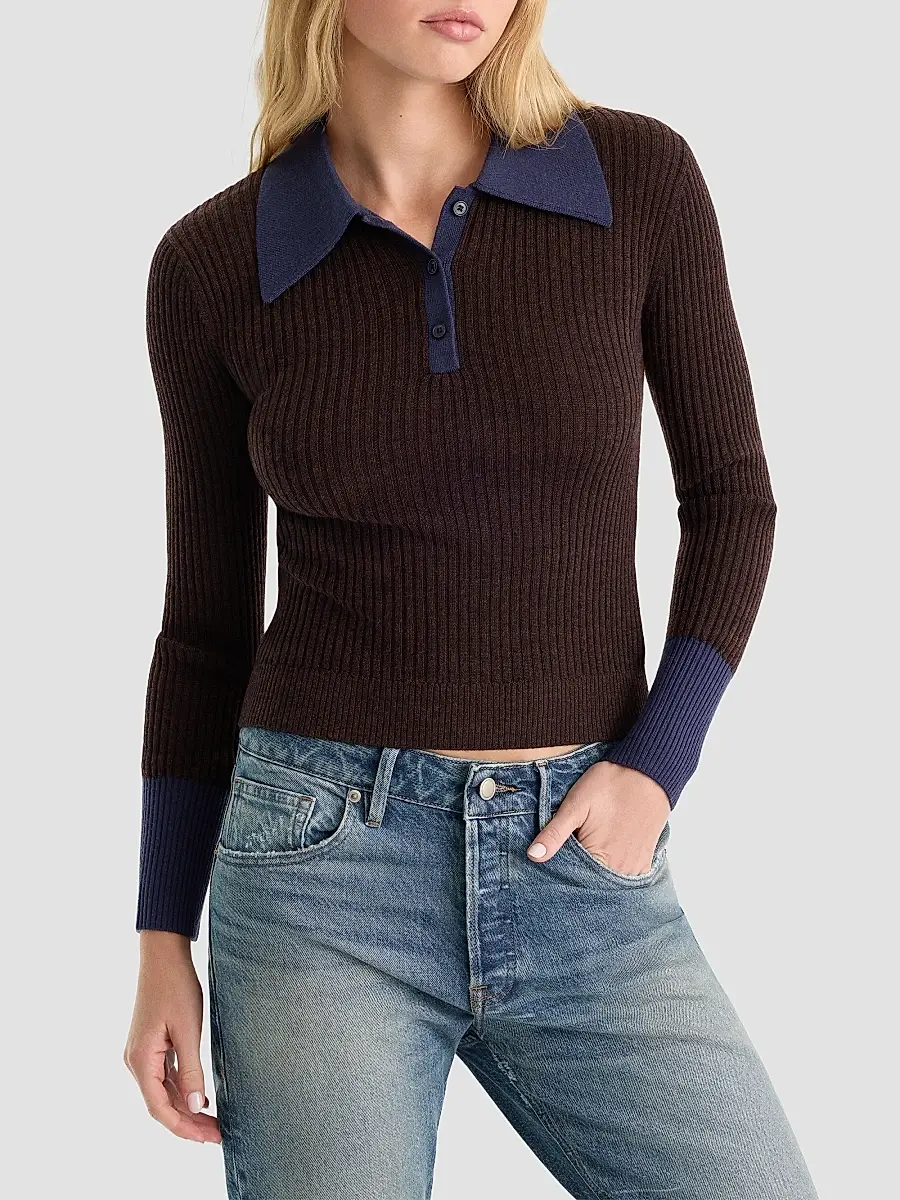GOOD AMERICAN Women's Rib-Knit Merino Wool Polo Sweater | Thumbnail 4 GOOD AMERICAN Women's Rib-Knit Merino Wool Polo Sweater | Thumbnail 4