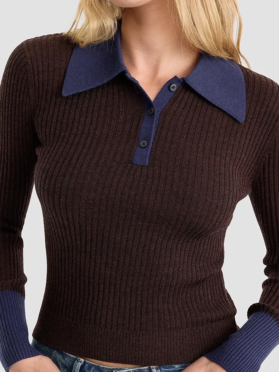 GOOD AMERICAN Women's Rib-Knit Merino Wool Polo Sweater | Thumbnail 5 GOOD AMERICAN Women's Rib-Knit Merino Wool Polo Sweater | Thumbnail 5