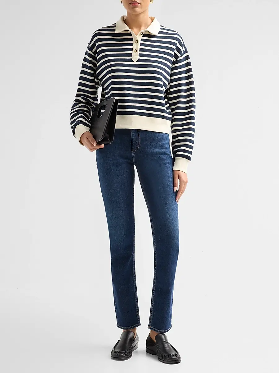 rag & bone Women's Vintage Striped Cotton Terry Polo Sweatshirt | Thumbnail 2 rag & bone Women's Vintage Striped Cotton Terry Polo Sweatshirt | Thumbnail 2