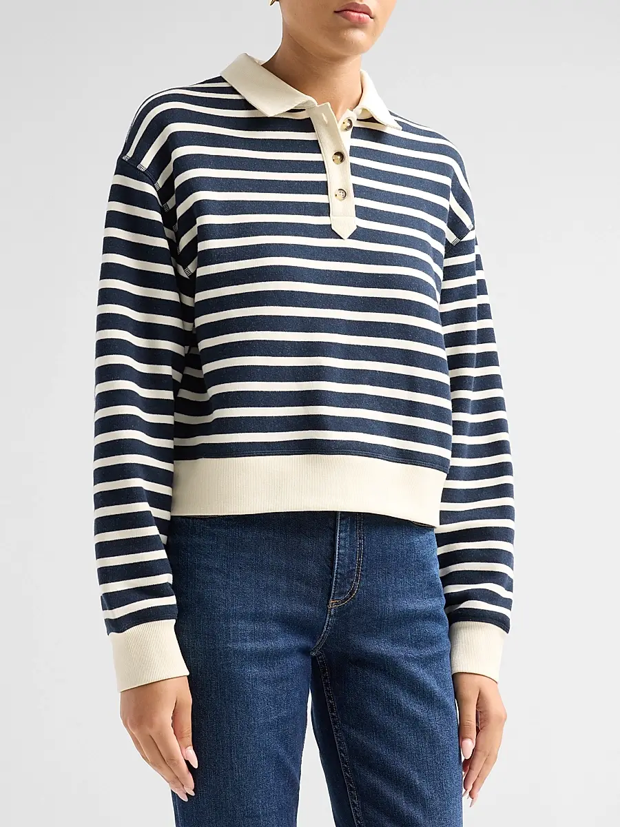 rag & bone Women's Vintage Striped Cotton Terry Polo Sweatshirt | Thumbnail 4 rag & bone Women's Vintage Striped Cotton Terry Polo Sweatshirt | Thumbnail 4