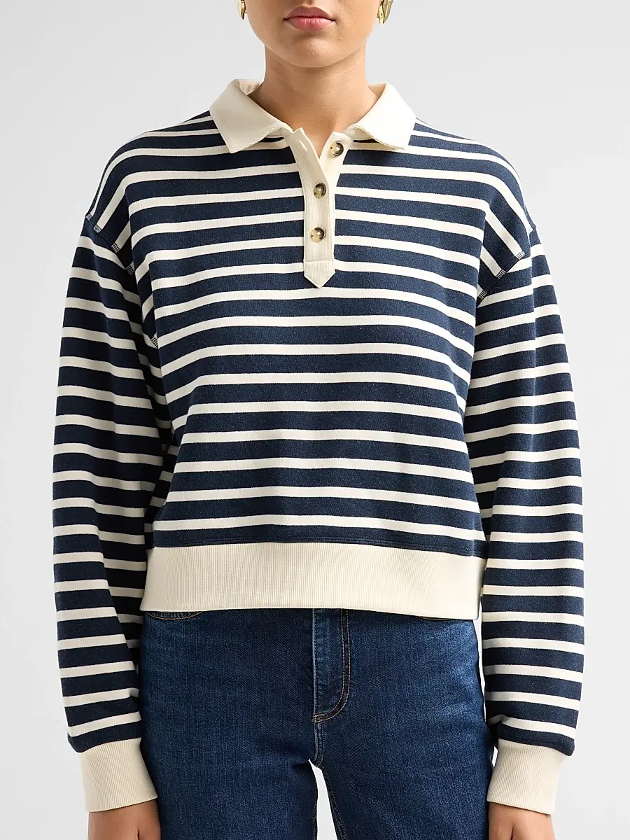 rag & bone Women's Vintage Striped Cotton Terry Polo Sweatshirt | Thumbnail 5 rag & bone Women's Vintage Striped Cotton Terry Polo Sweatshirt | Thumbnail 5