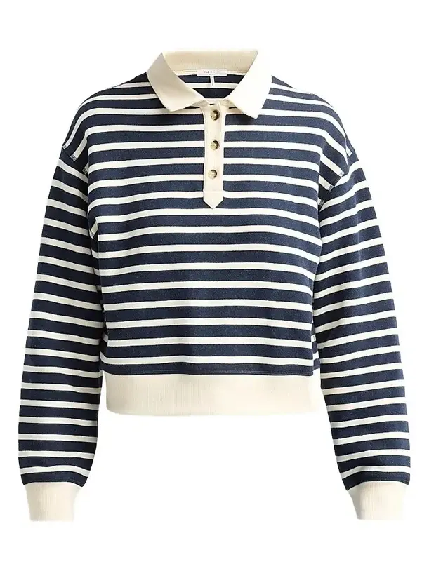 rag & bone Women's Vintage Striped Cotton Terry Polo Sweatshirt