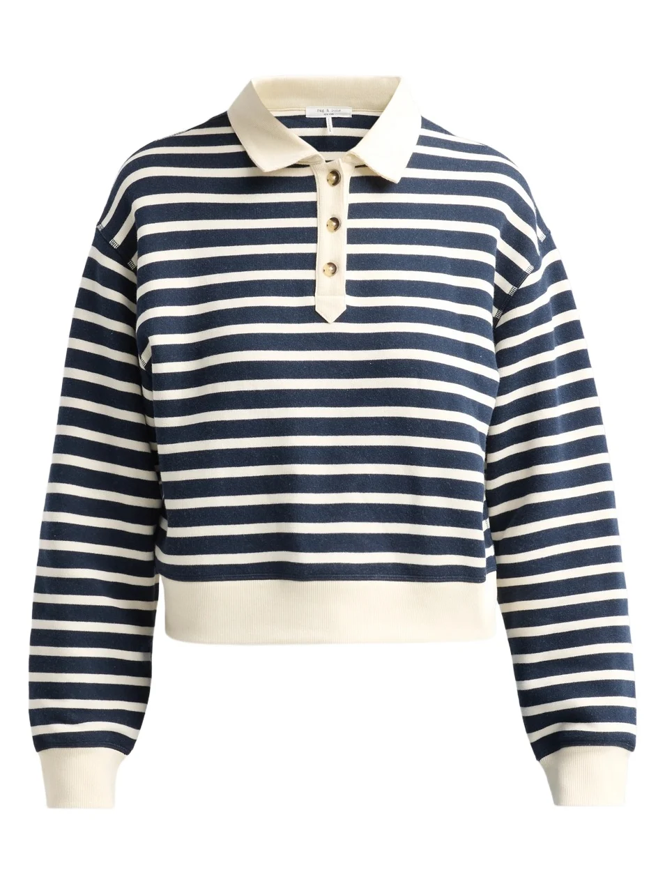 Women's Vintage Striped Cotton Terry Polo Sweatshirt Women's Vintage Striped Cotton Terry Polo Sweatshirt