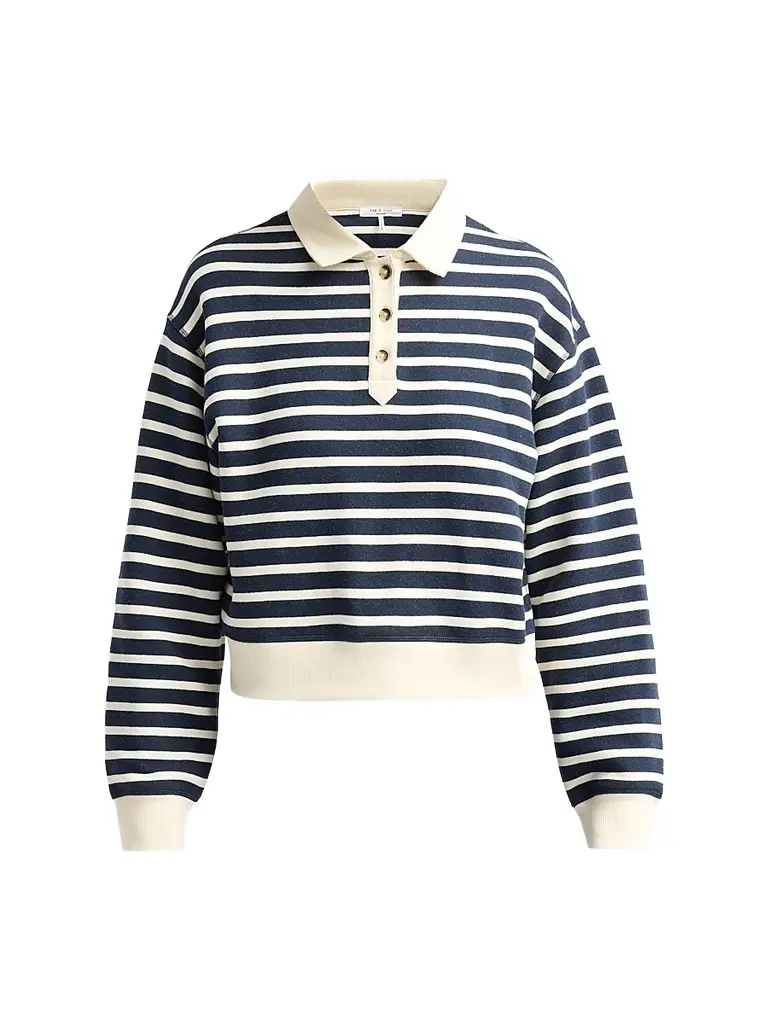 rag & bone Women's Vintage Striped Cotton Terry Polo Sweatshirt