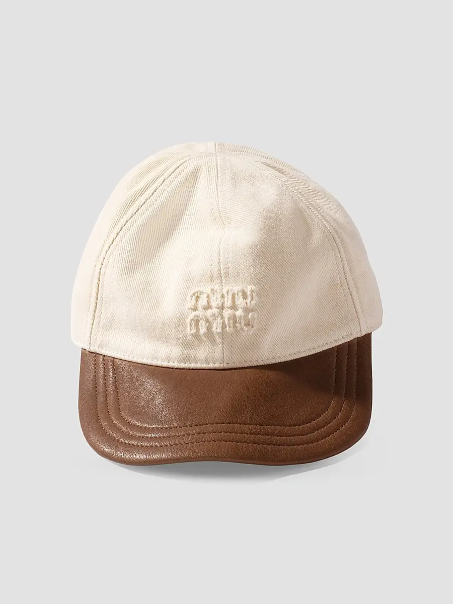 Miu Miu Women's Drill and Nappa Leather Baseball Cap | Thumbnail 2