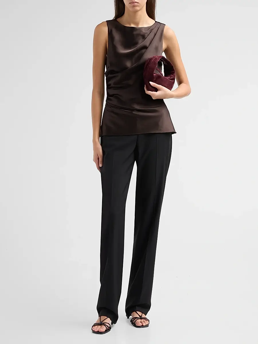 TANYA TAYLOR Women's Sasha Draped Satin Top | Thumbnail 2