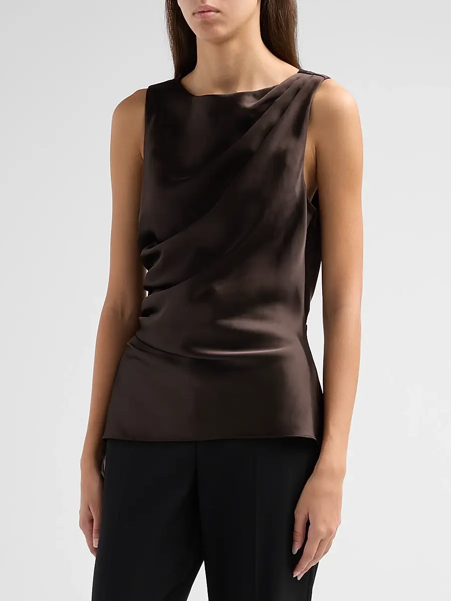 TANYA TAYLOR Women's Sasha Draped Satin Top | Thumbnail 4