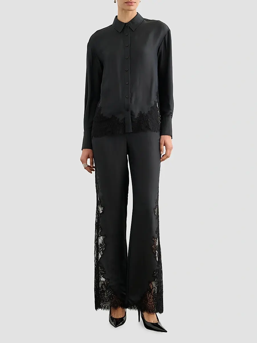 Toccin Women's Toni Lace-Hem Satin Shirt | Thumbnail 2 Toccin Women's Toni Lace-Hem Satin Shirt | Thumbnail 2